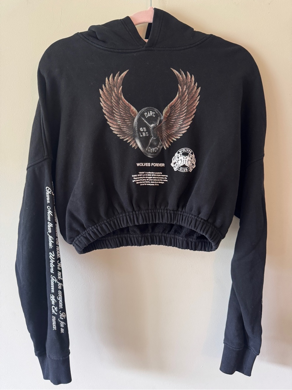 DARC SPORT 🦅 Wolves Vintage Winged Barbell Cropped Hoodie • S • 573/1000